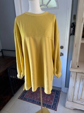 free people inspired Yellow Oversized Long Sleeve Tunic dress